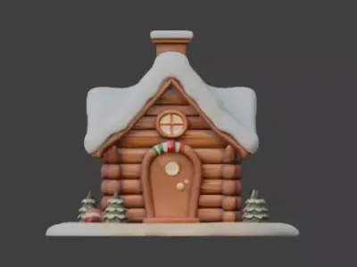 Simple Winter Wood Cabin 3D Model Low-poly 3D model