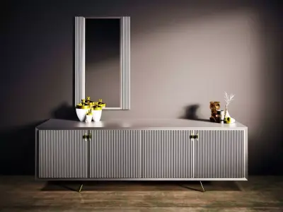 Furniture sideboard with vases and mirror Free 3D model