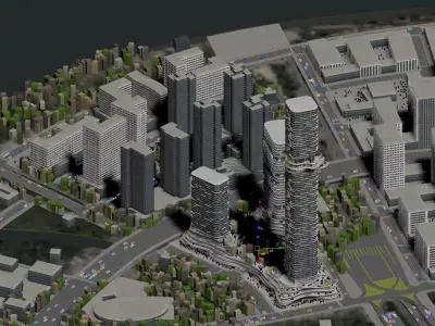 Organic Skyscraper Complex with Sky Gardens and Riverside City 3D model