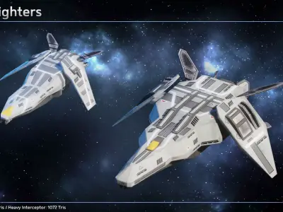 Spaceship Carriers Fighters II Low-poly 3D model
