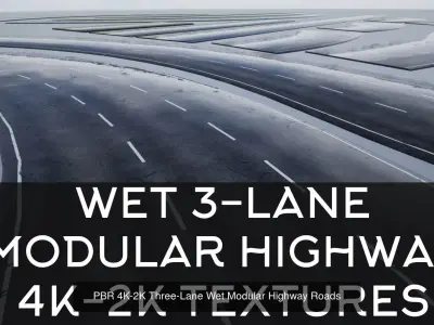 PBR 4K-2K Three-Lane Modular Highway Collection 3D Model Pack
