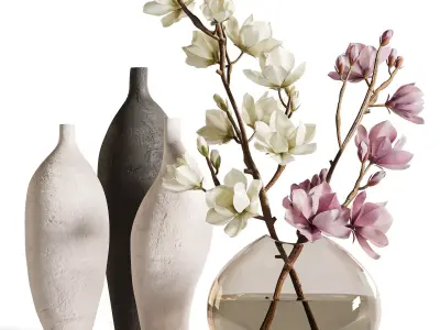 White Magnolia in Glass Vase 3D model