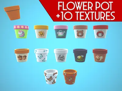 FLOWER POT CARTOON STYLIZED 12 TEXTURES Low-poly 3D model