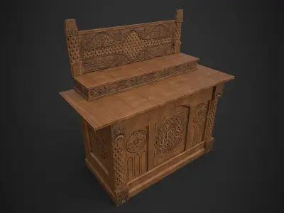 Altar wooden table with carvings Low-poly 3D model