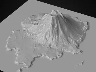 Volcanic Island Terrain Base Mesh with Erosion and Height Masks 3D model