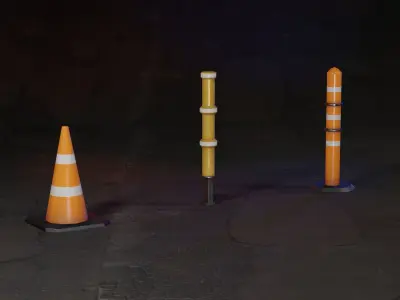 Parking and traffic orange cones gameready Low-poly 3D model