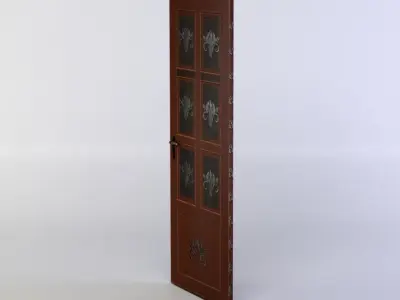 Door wooden with ornate design Low-poly 3D model