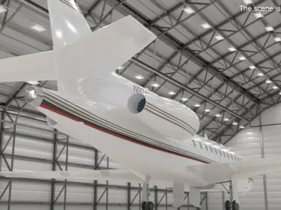  Plane Dassault Falcon 900 White Rigged 