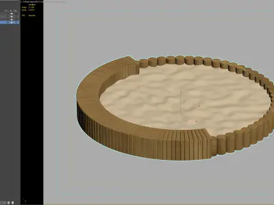 Circular wooden sandbox with integrated seating 3D model