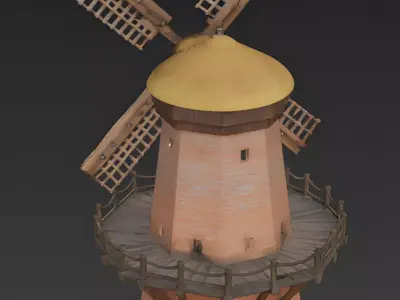 Traditional Dutch Tower Windmill 3D Model Low-poly 3D model