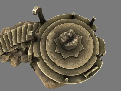 temple stone structure with stairs leading up to it Low-poly 3D model