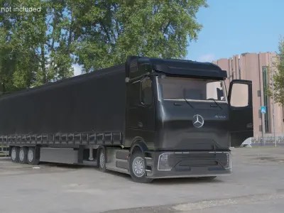  Mercedes 600 Long Haul Semi With Trailer Black Rigged for Maya 