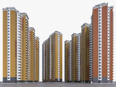 Hgh-rise Residential Apartment Buildings Low-poly 3D model