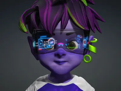 Cartoon Boy Character - Stylized Style Alien Cyberpunk Fantasy 3D model