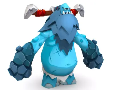 Blue Giant Golem Troll Snowman Viking Warrior Iceman Low-poly 3D model