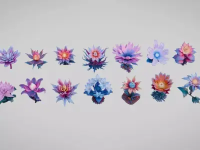 Stylized Alien Flowers  Low-poly 3D model
