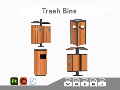 Collection Outdoor Trash Bins 3D Model Pack