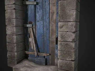 Old Wooden Door with Stone Arch Low-poly 3D model