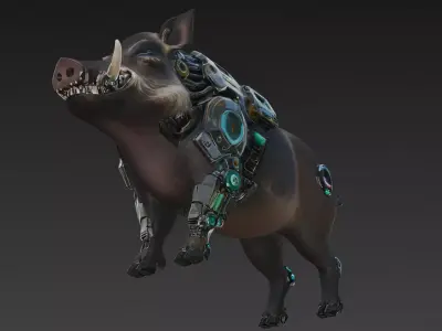 Cyber Boar Creature Model Low-poly 3D model