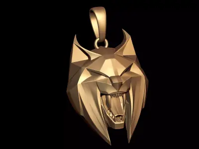 Geometric Wolf Head Pendant 3D print model