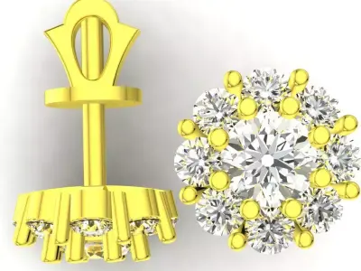 Round Diamond Cluster Stud Earrings Jewelry Model 6013 3D print model