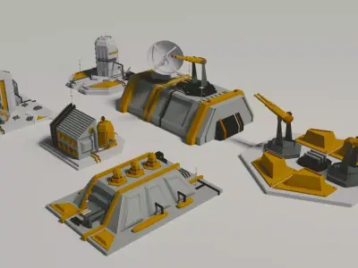 Futuristic Buildings Set Low-poly 3D model