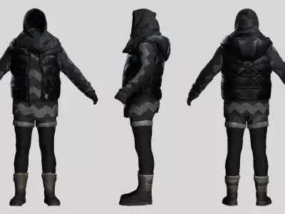 Street Style Female Clothing Set - Low Poly Textured Low-poly 3D model