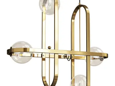 Scandinavia brass chandelier with three glass balls hanging f... Low-poly 3D model
