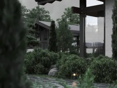 3D scene modern house on cloudy day 3D model