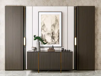 Sideboard with wall panel and flooring 16 3D model