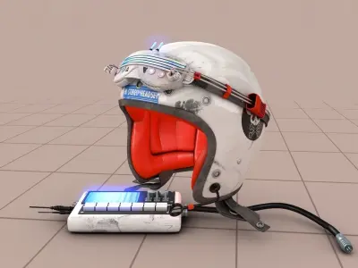 FM Stereo Headset Helmet SciFi 3D model