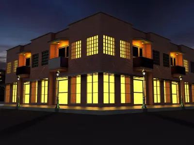 High Quality Corner Building with Shop 3D model