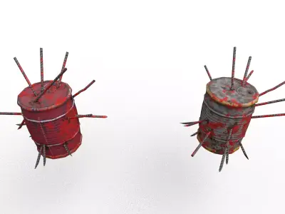 Low Poly Industrial Oil Drum Barrel Set Game Ready Prop Low-poly 3D model