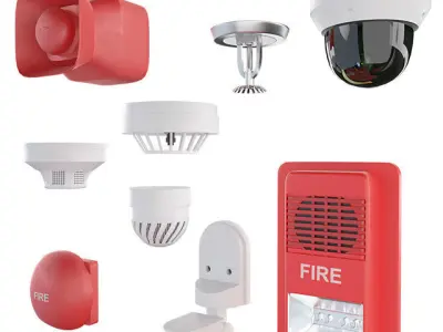 Fire and security alarms Fire extinguishers and sensors 3D model