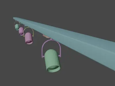 Spotlights four on rail Low-poly 3D model