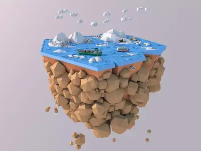 Low Poly Artic Glacier Animals Island Low-poly 3D model