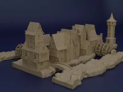 River Village Tabletop Terrain 28 mm 3D print model