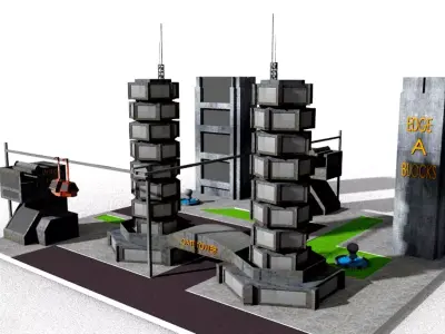 sci-fi cityscape cut plan lowpoly  3D model