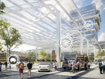 Modern Innovation Campus with Green Spine and Glass Facades 3D model