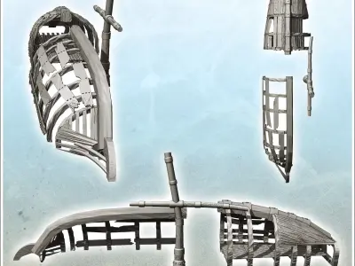 Boat hull with mast 3 - Pirate Jungle Island Beach Piracy Caribb 3D print model