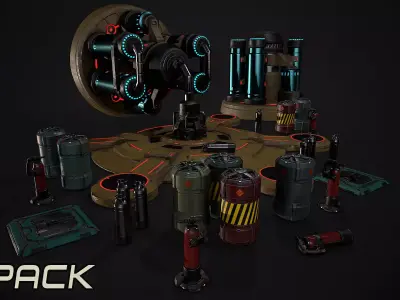  Game sci-fi asset pack Low-poly 3D model