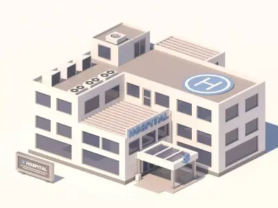 Cartoon Low Poly Hospital Building Low-poly 3D model
