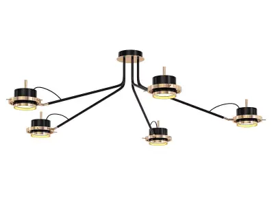 5 Head chandelier with five lights gold 3D model