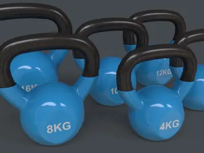 PBR 4-16KG Kettlebell V1 - Blue Light Low-poly 3D model