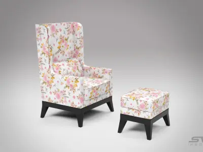Wing Back Chair Low-poly 3D model