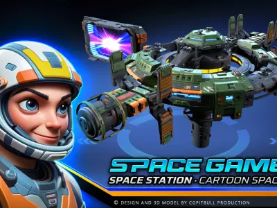 SPACE Games - Modular Space STATION Low-poly 3D model