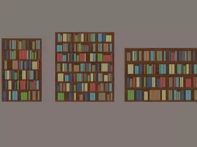 Bookcase three bookshelves Low-poly 3D model