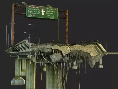 Broken Bridge Low-poly 3D model