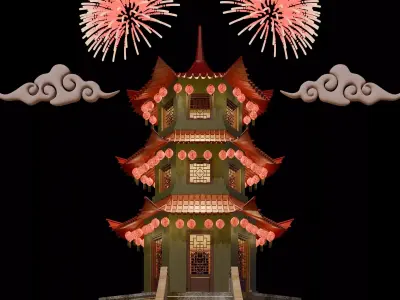 Chinese New Year Traditional Tower Building  3D model