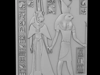 Egyptian Relief of Horus and Nefertiti  3D Model REL04 3D print model